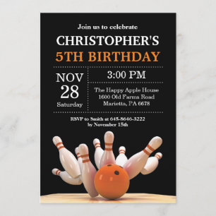 Bowling Birthday Invitation Birthday Party Orange