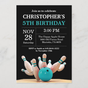 Bowling Birthday Invitation Birthday Party Teal