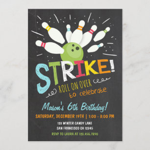 Bowling Birthday Invitation Blue Orange Boy