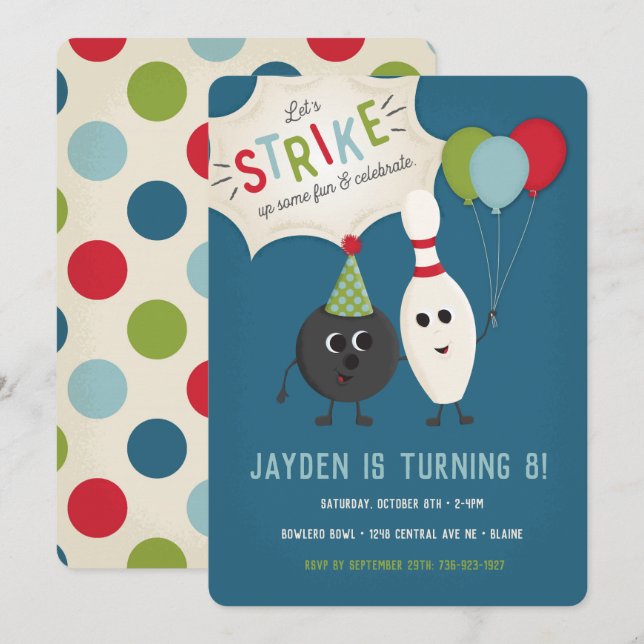 Bowling Birthday Invitation | Bowling Invite (Front/Back)
