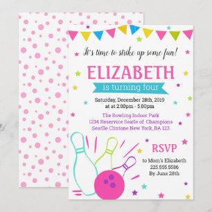 Bowling birthday invitation for girl