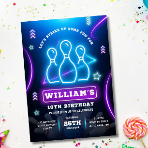 Bowling Birthday Invitation, Glow Neon Party Boys Invitation