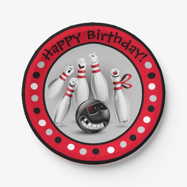 Bowling Birthday Party 7" Paper Plates (Front)
