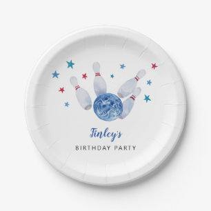 Bowling Birthday Party Blue and Red Paper Plate