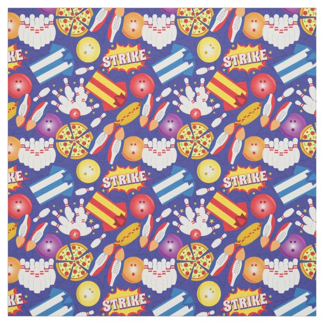 Bowling Birthday Party Colourful Kids Patterned Fabric (Swatch)