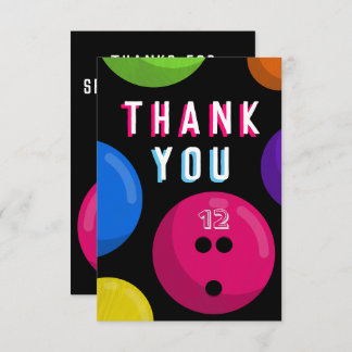 Bowling Birthday Party Cosmic Bowling Neon Pink Thank You Card