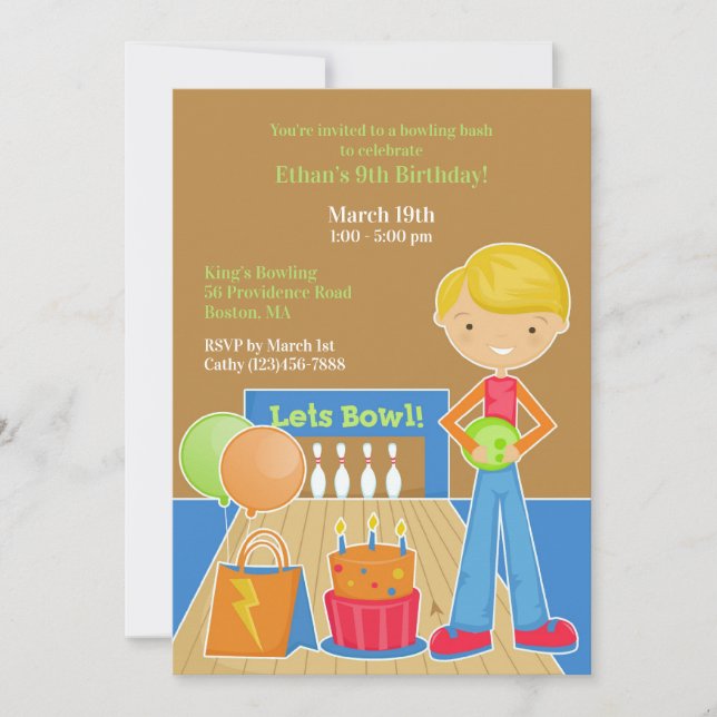 Bowling Birthday Party Flat Invitation (Front)