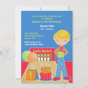 Bowling Birthday Party Flat Invitation