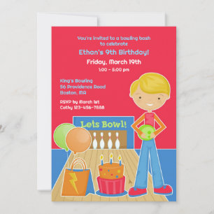 Bowling Birthday Party Flat Invitation