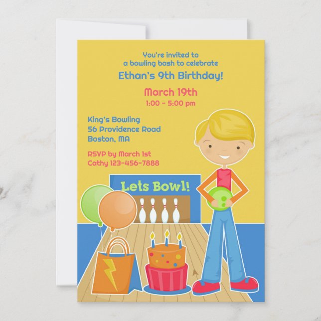 Bowling Birthday Party Flat Invitation (Front)
