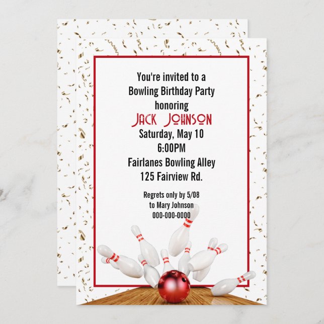 Bowling Birthday Party Invitation (Front/Back)