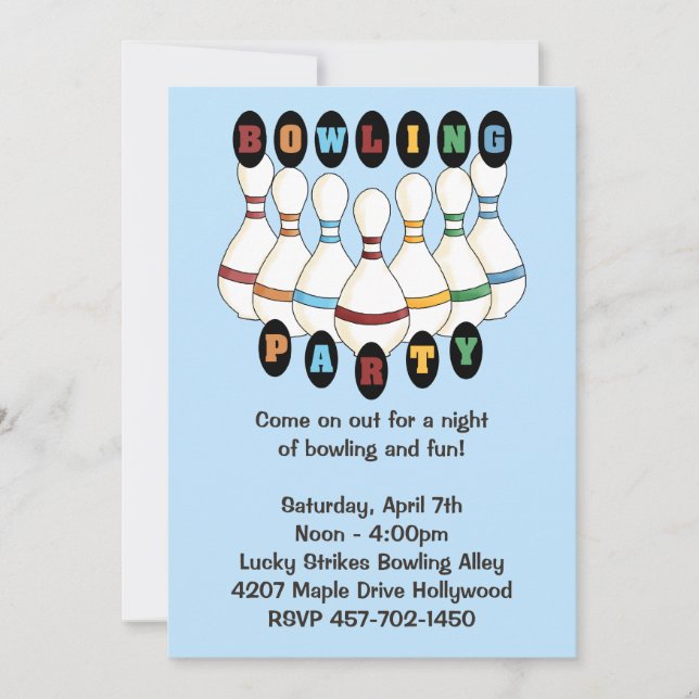 Bowling Birthday Party Invitation (Front)