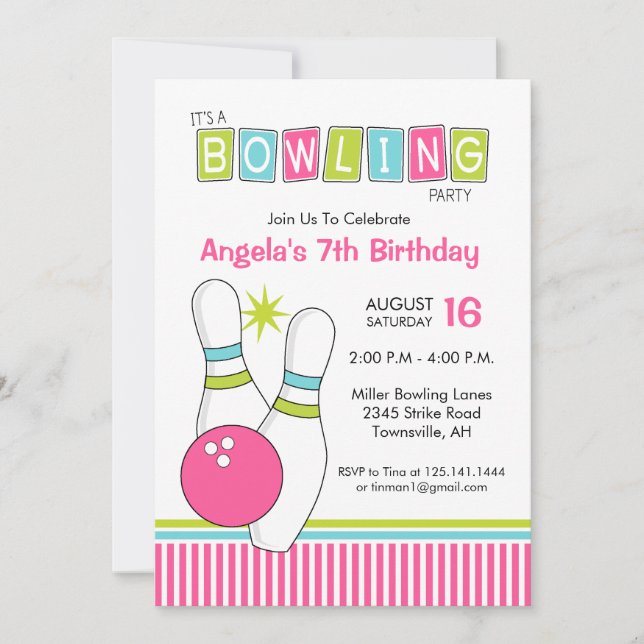 Bowling Birthday Party Invitation (Front)