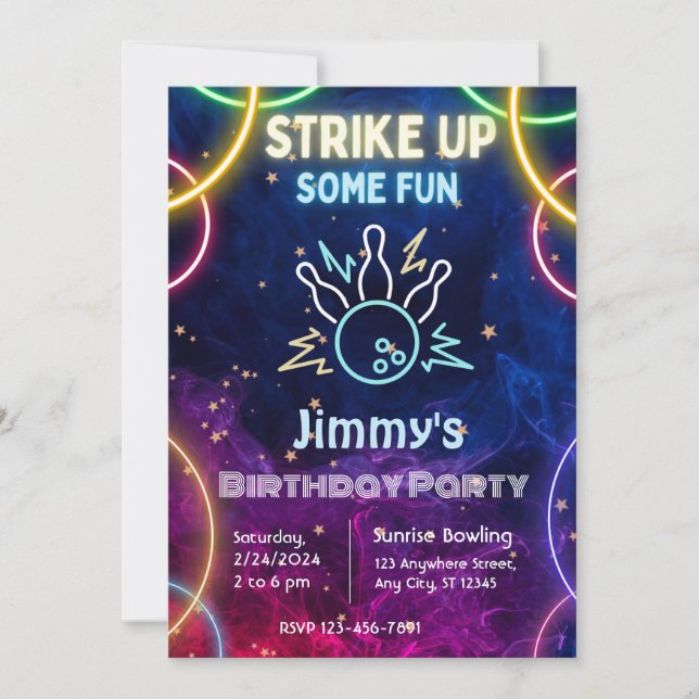 Bowling Birthday Party Invitation  (Front)
