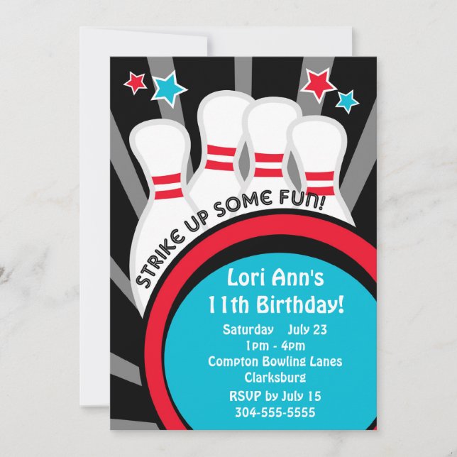 Bowling Birthday Party Invitation (Front)