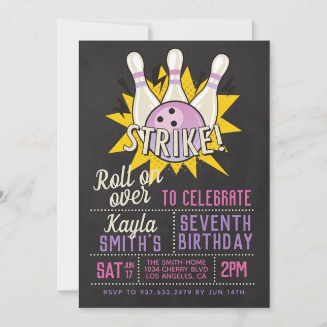 Bowling Birthday Party Invitation (Front)