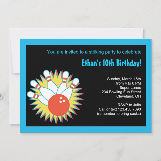 Bowling Birthday Party Invitation (Front)
