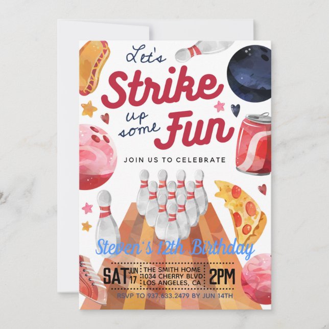 Bowling Birthday Party Invitation (Front)