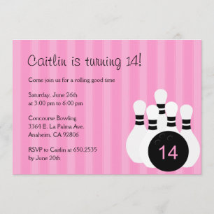 Bowling Birthday Party Invitation - Pink