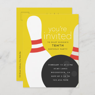 Bowling Birthday Party Invitation Postcard
