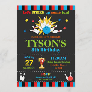 Bowling Birthday Party Invitations Boys