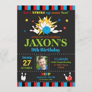 Bowling Birthday Party Invitations Boys
