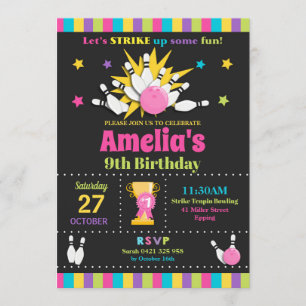 Bowling Birthday Party Invitations Girls