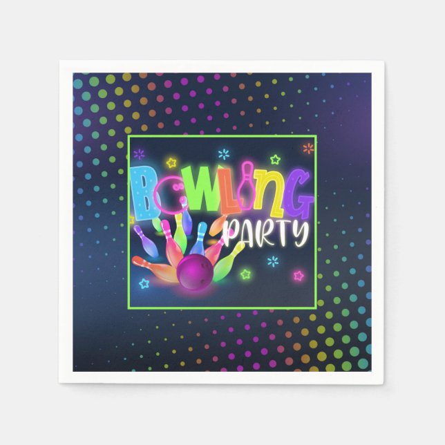 Bowling Birthday Party Napkin - Neon (Front)
