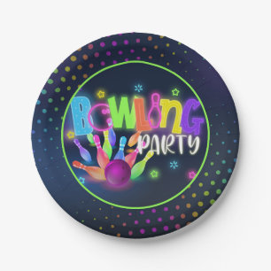 Bowling Birthday Party Paper Plate - Neon
