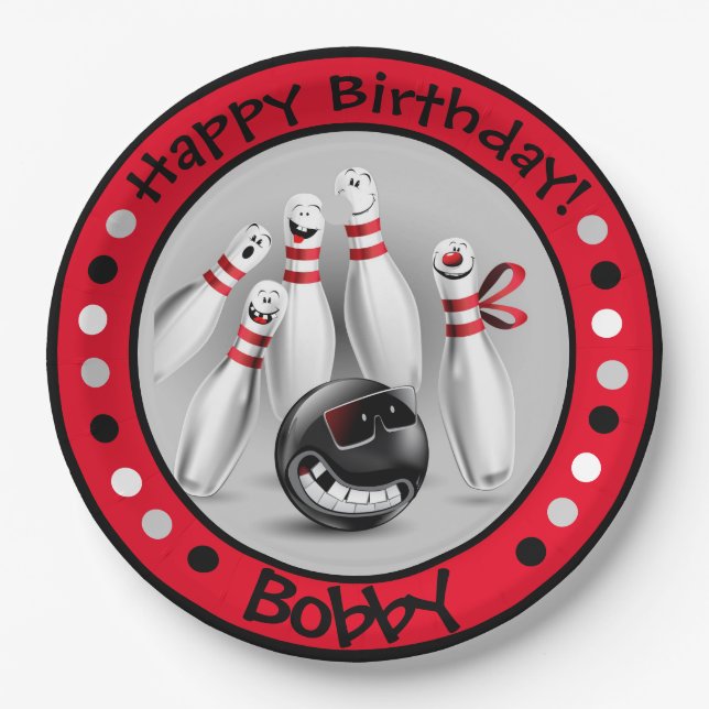 Bowling Birthday Party Paper Plates (Front)