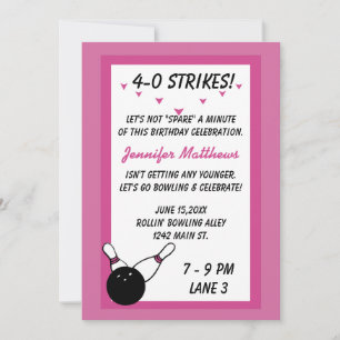 Bowling Birthday Party Pink Age customisable Invitation