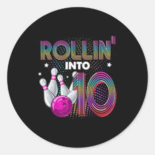 Bowling Birthday Party Rollin Into 10 10th Birthda Classic Round Sticker