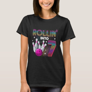 Bowling Birthday Party Rollin Into 7 7th Birthday T-Shirt