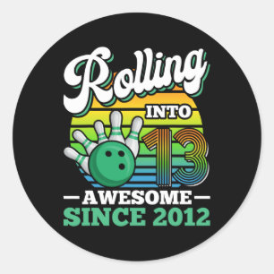 Bowling Birthday Party Rolling Into 13 Years 13th  Classic Round Sticker