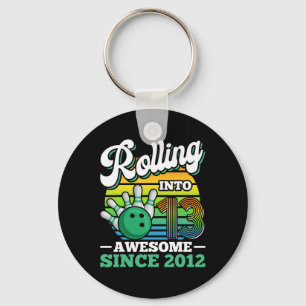 Bowling Birthday Party Rolling Into 13 Years 13th  Key Ring