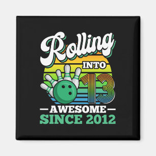 Bowling Birthday Party Rolling Into 13 Years 13th  Magnet