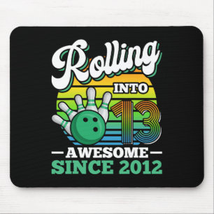 Bowling Birthday Party Rolling Into 13 Years 13th  Mouse Mat