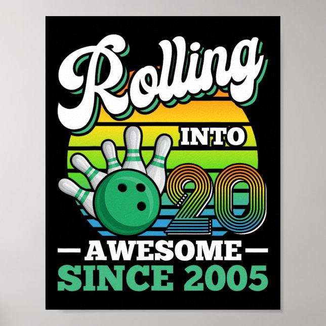 Bowling Birthday Party Rolling Into 20 Years 20th  Poster (Front)
