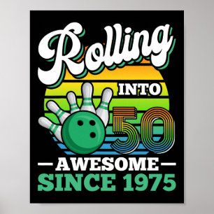 Bowling Birthday Party Rolling Into 50 Years 50th  Poster