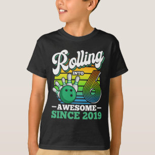 Bowling Birthday Party Rolling Into 6 Years Boy 6t T-Shirt