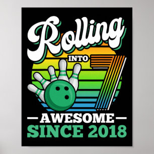 Bowling Birthday Party Rolling Into 7 Years Boy 7t Poster