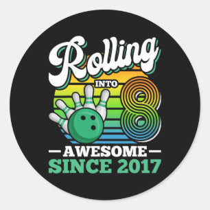 Bowling Birthday Party Rolling Into 8 Years Boy 8t Classic Round Sticker