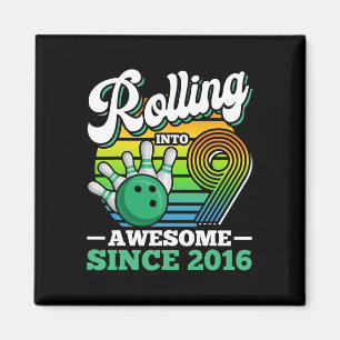 Bowling Birthday Party Rolling Into 9 Years Boy 9t Magnet