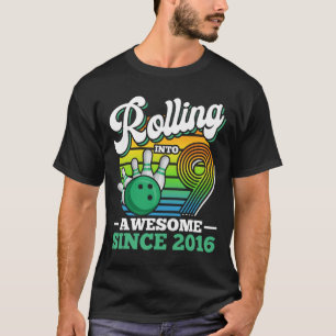 Bowling Birthday Party Rolling Into 9 Years Boy 9t T-Shirt