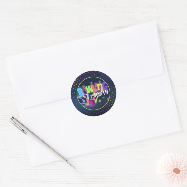 Bowling Birthday Party Sticker - Neon (Envelope)