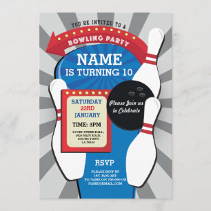 Bowling Birthday Party Tenpin Boys Girls Invite