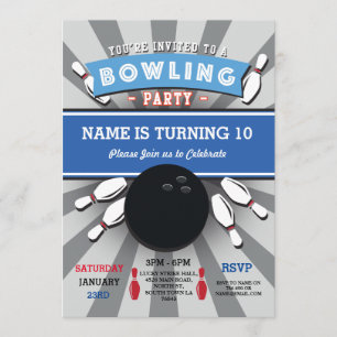 Bowling Birthday Party Tenpin Boys Girls Invite