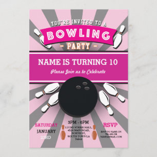 Bowling Birthday Party Tenpin Girls Pink Invite