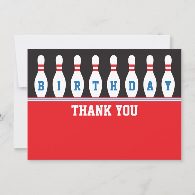 Bowling birthday party thank you thanks (Front)