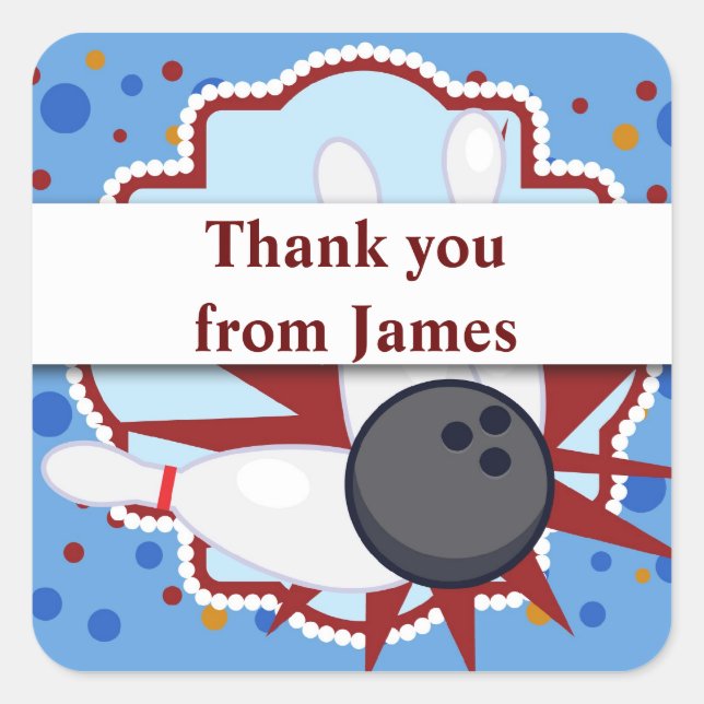 Bowling birthday party thankyou sticker (Front)